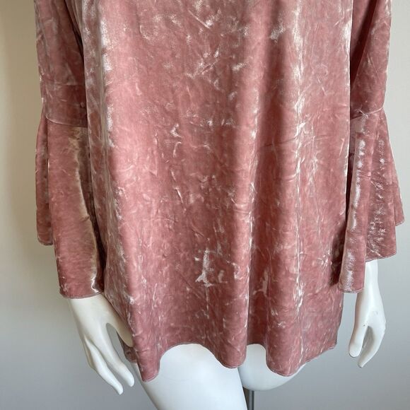 Cupio Pink Crushed Velvet Bell Sleeve Tunic Boho Top Size L Gypsy Y2K - Picture 3 of 10